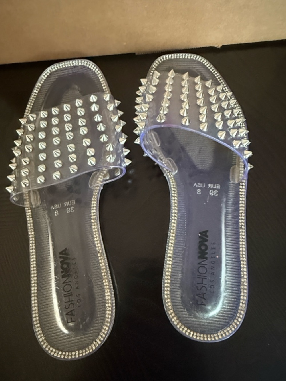 Fashion Nova Los Angeles Clear Slide Sandals with Silver Spikes - Picture 4 of 13